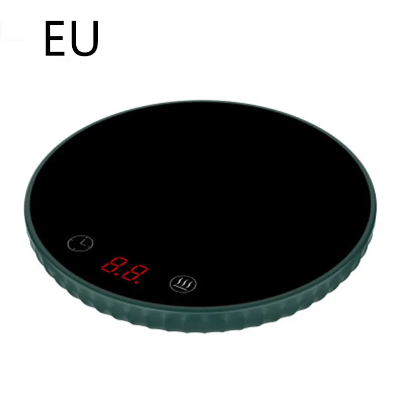 Electric touch cup warmer heating mat with digital display, 18W, 115mm diameter, on a desk
