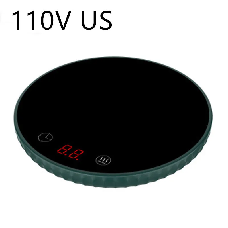 Electric touch cup warmer heating mat with digital display, 18W, 115mm diameter, on a desk
