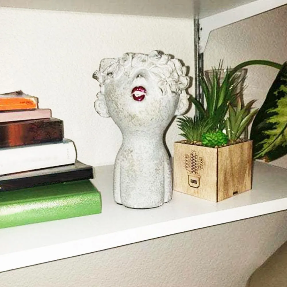 Resin flower pot with face modelling in picture colour for indoor or outdoor plant display