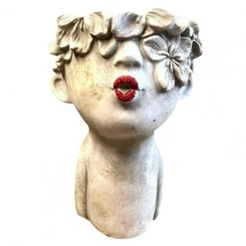 Resin flower pot with face modelling in picture colour for indoor or outdoor plant display