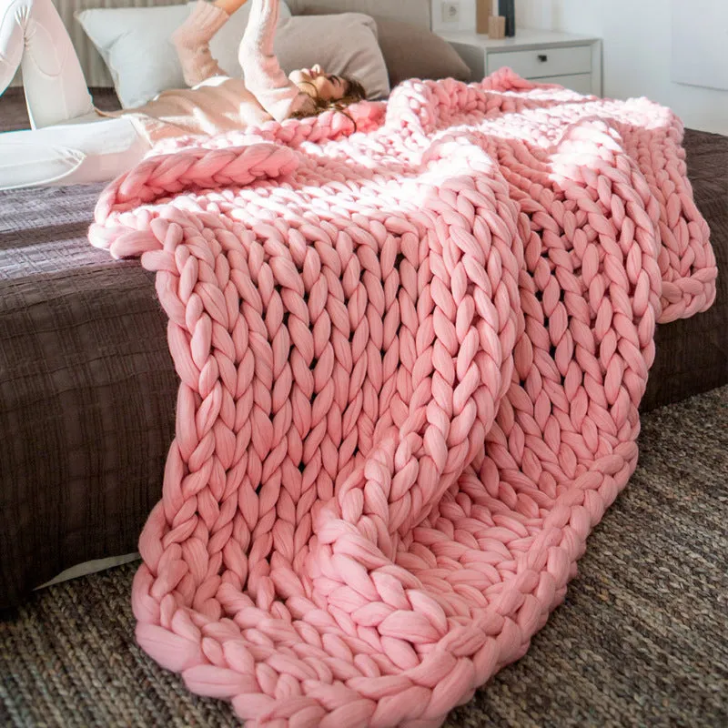 Nordic thick acrylic hand-woven blanket in white colour with plain pattern