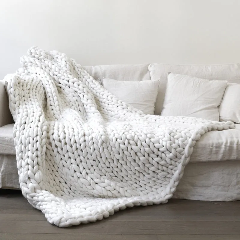 Nordic thick acrylic hand-woven blanket in white colour with plain pattern