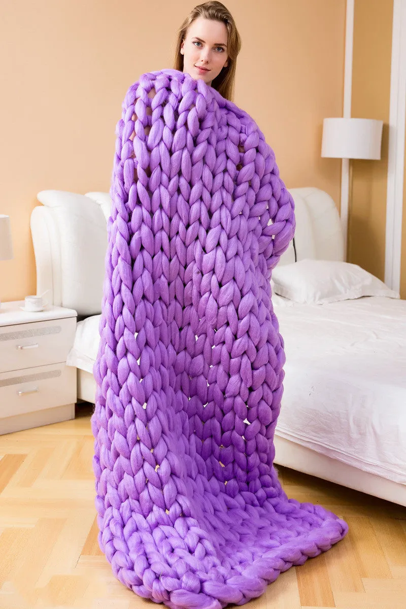 Nordic thick acrylic hand-woven blanket in white colour with plain pattern