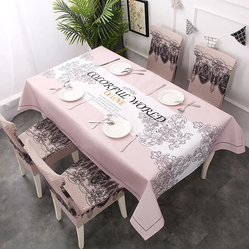 European style rectangular polyester tablecloth with Nordic antlers pattern on a wooden dining table