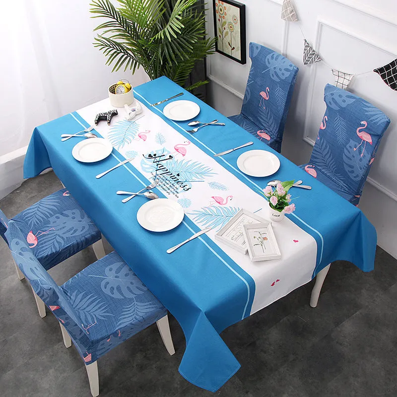 European style rectangular polyester tablecloth with Nordic antlers pattern on a wooden dining table