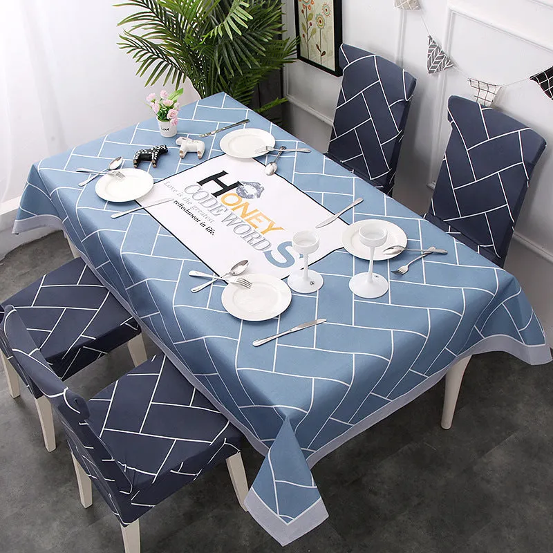 European style rectangular polyester tablecloth with Nordic antlers pattern on a wooden dining table