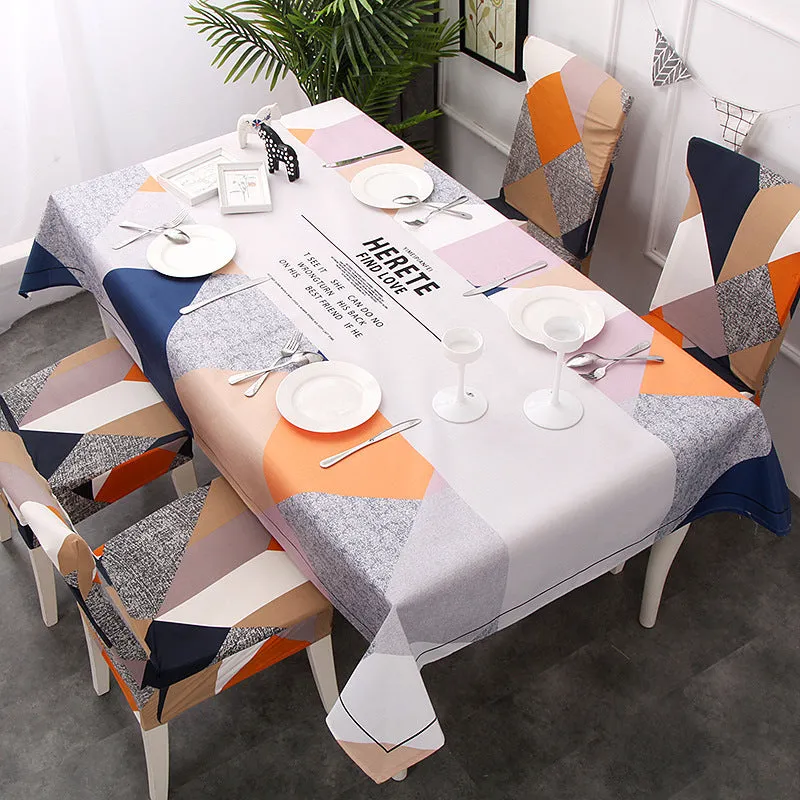 European style rectangular polyester tablecloth with Nordic antlers pattern on a wooden dining table