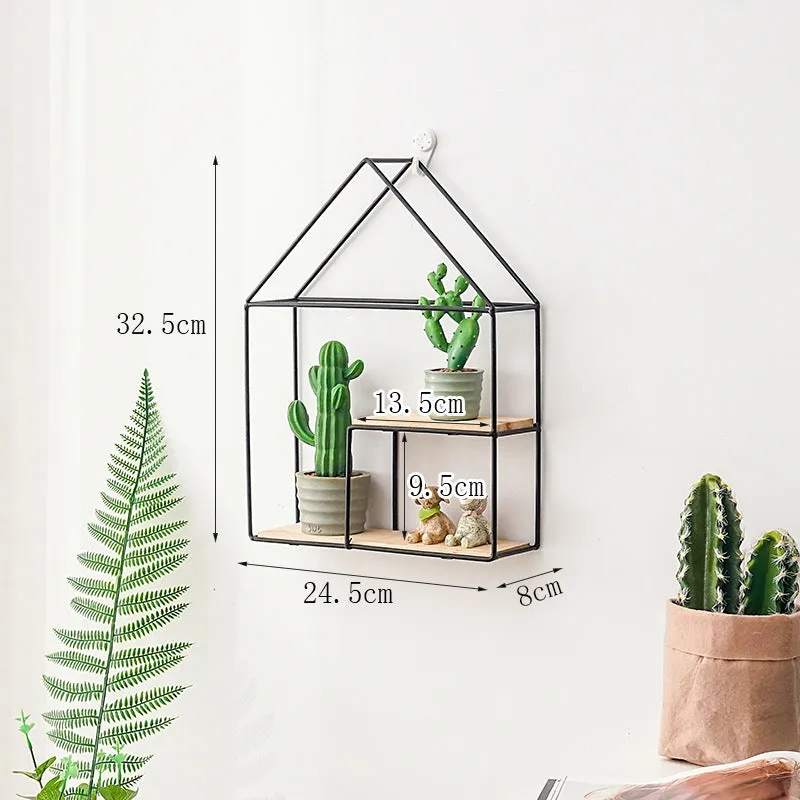 Single-layer iron wall shelf with solid wood shelf in gold colour, European style, hook-type installation