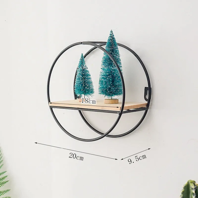 Single-layer iron wall shelf with solid wood shelf in gold colour, European style, hook-type installation