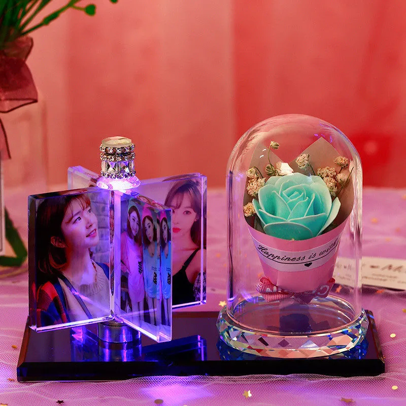 Handmade crystal car perfume decoration with luminous colour and custom photo, girly heart style, attached to car vent
