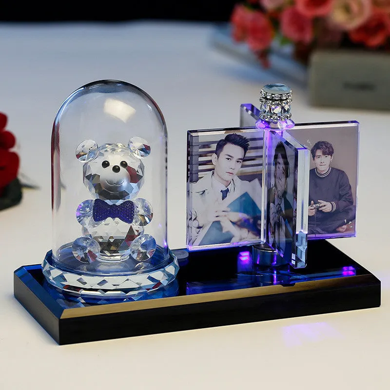 Handmade crystal car perfume decoration with luminous colour and custom photo, girly heart style, attached to car vent