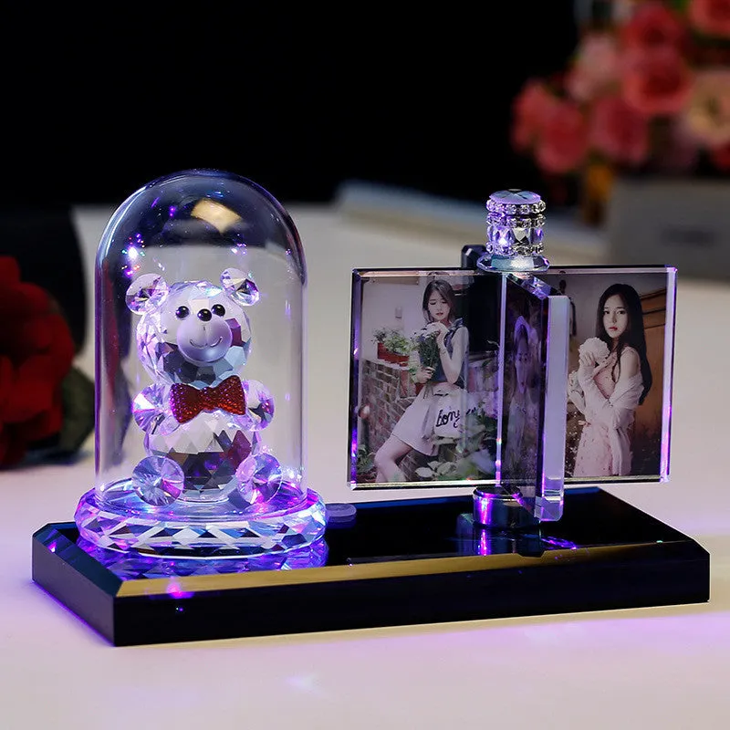 Handmade crystal car perfume decoration with luminous colour and custom photo, girly heart style, attached to car vent