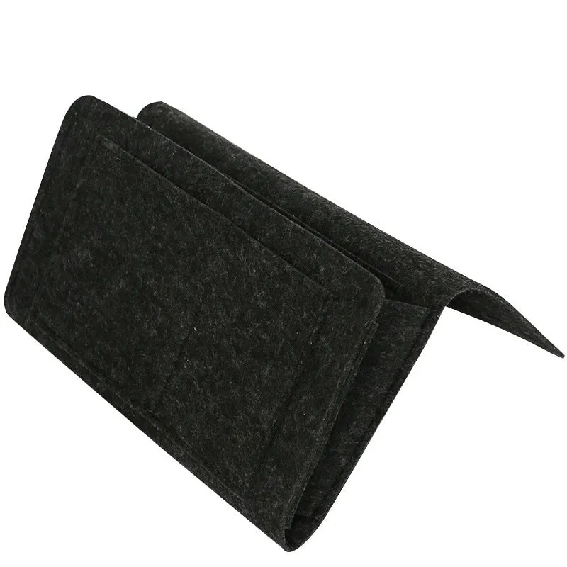 Felt bedside storage bag with multiple pockets in light grey, 30x20x10 cm, for remote controls and books