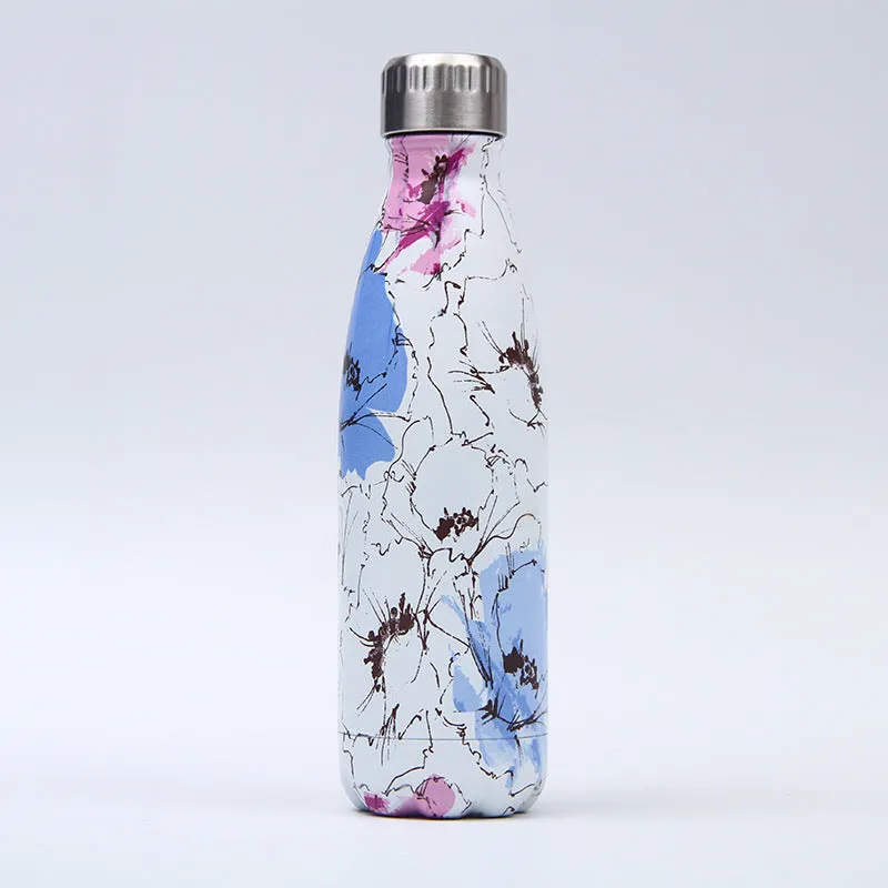 500ml stainless steel vacuum insulated sport bottle with lid on a gym bench