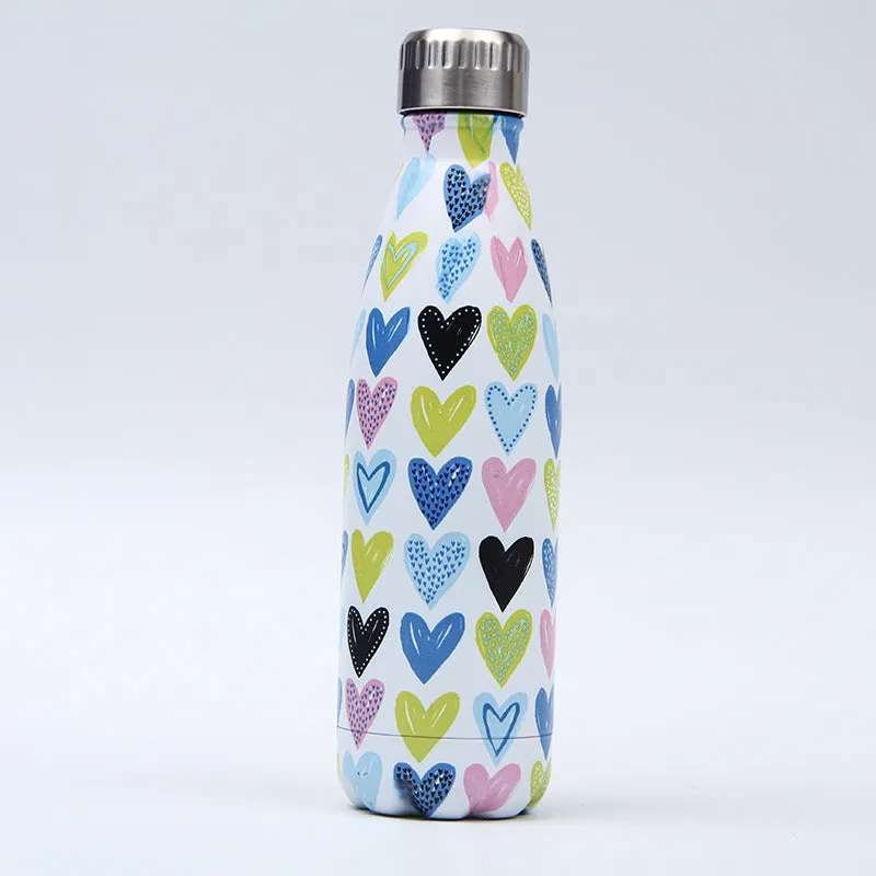 500ml stainless steel vacuum insulated sport bottle with lid on a gym bench