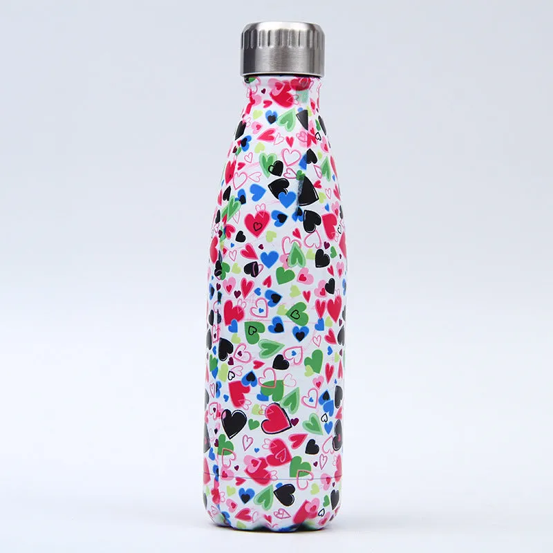 500ml stainless steel vacuum insulated sport bottle with lid on a gym bench