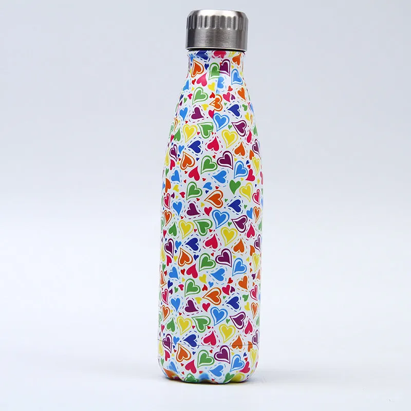 500ml stainless steel vacuum insulated sport bottle with lid on a gym bench