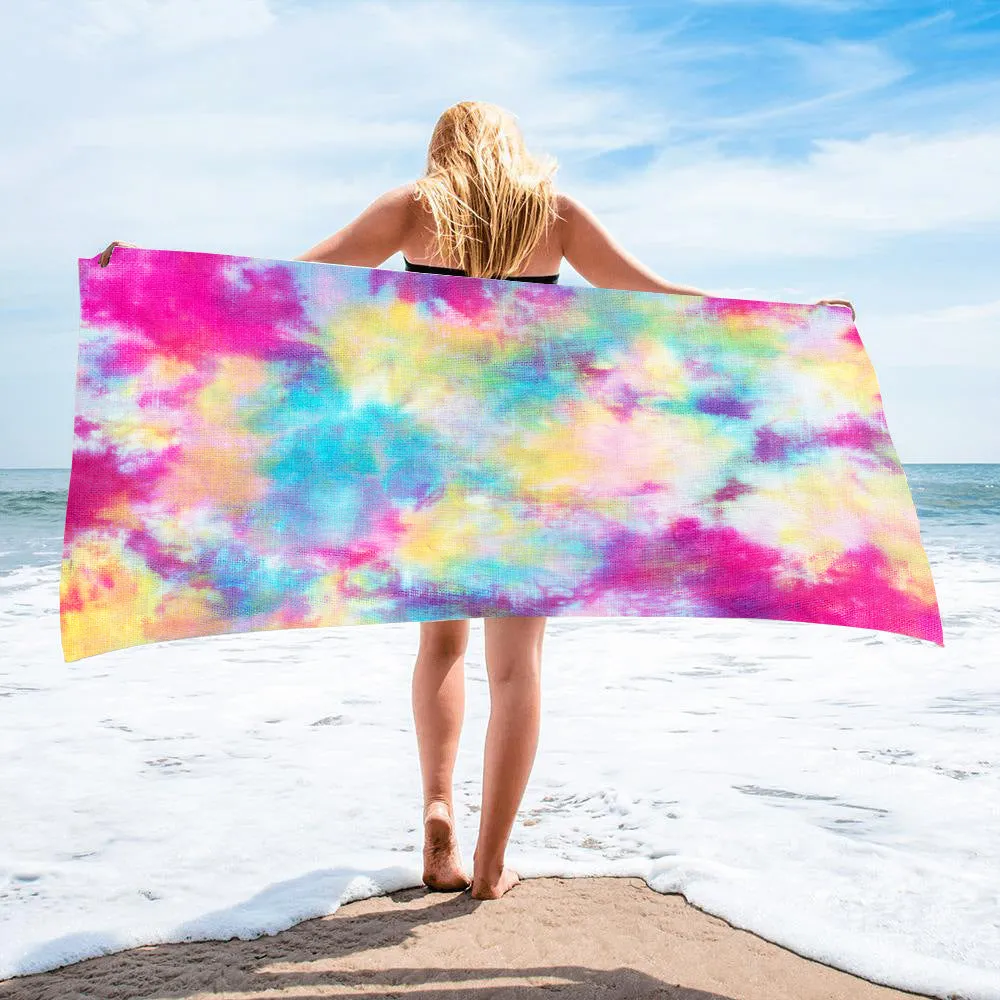 Tie-dye microfiber square beach towel 150x75cm 250g in multicolour pattern