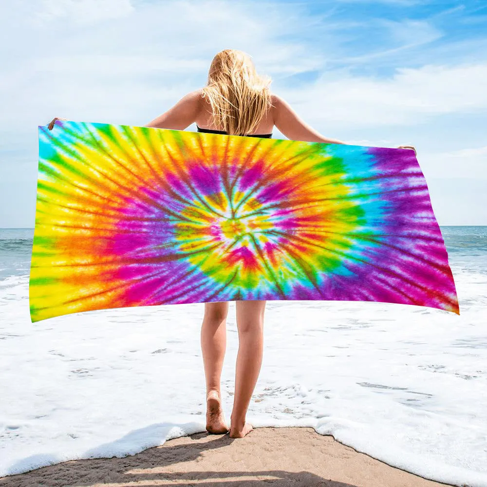 Tie-dye microfiber square beach towel 150x75cm 250g in multicolour pattern