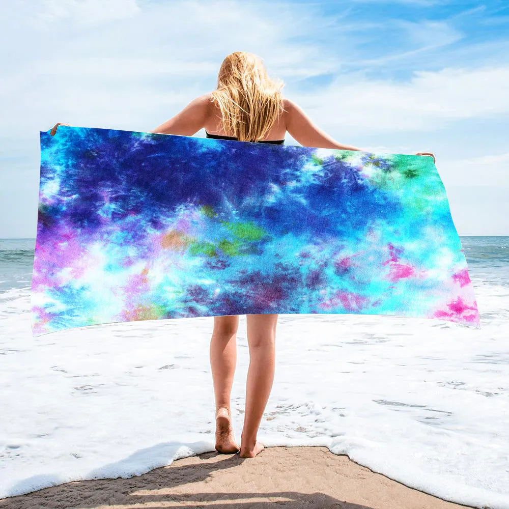Tie-dye microfiber square beach towel 150x75cm 250g in multicolour pattern