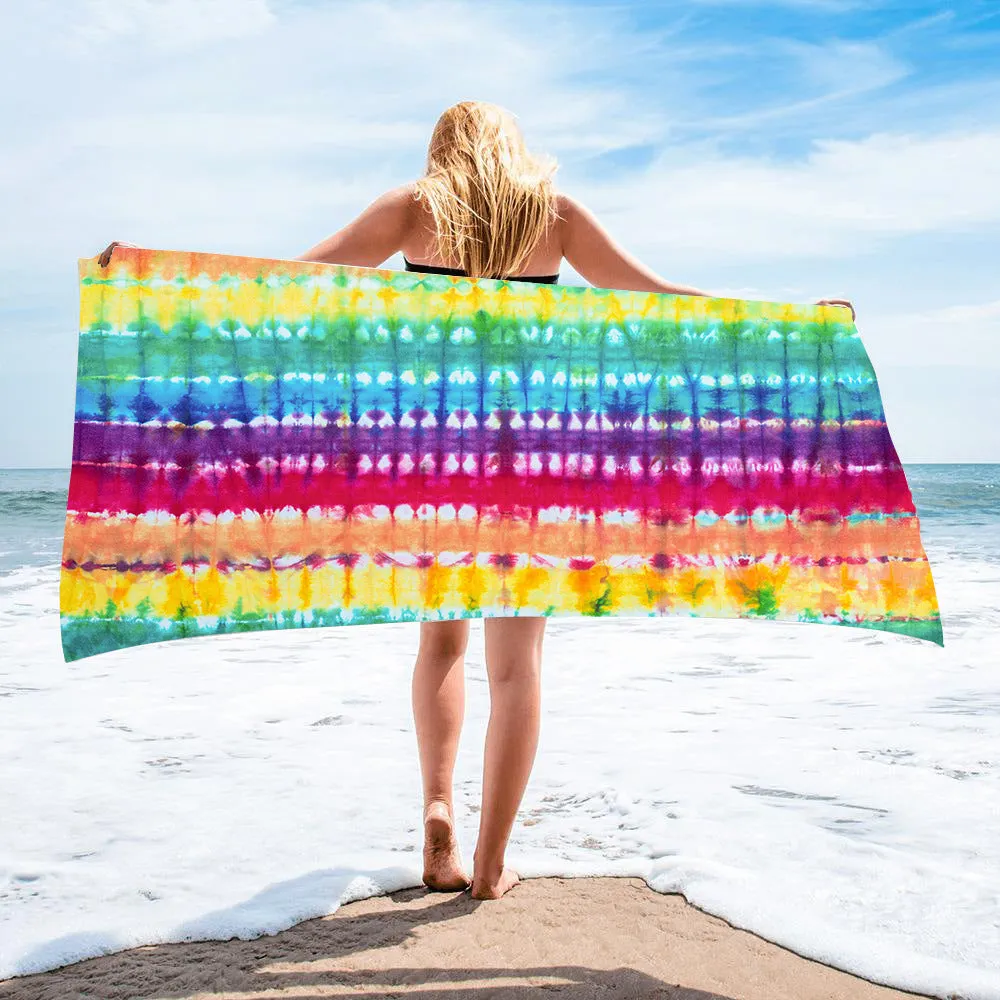 Tie-dye microfiber square beach towel 150x75cm 250g in multicolour pattern