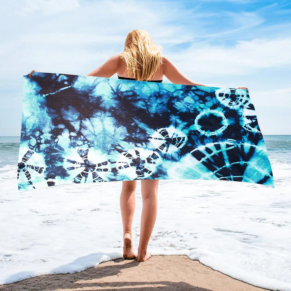 Tie-dye microfiber square beach towel 150x75cm 250g in multicolour pattern