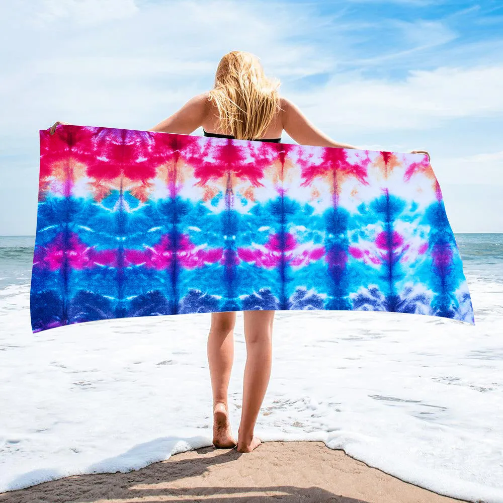 Tie-dye microfiber square beach towel 150x75cm 250g in multicolour pattern