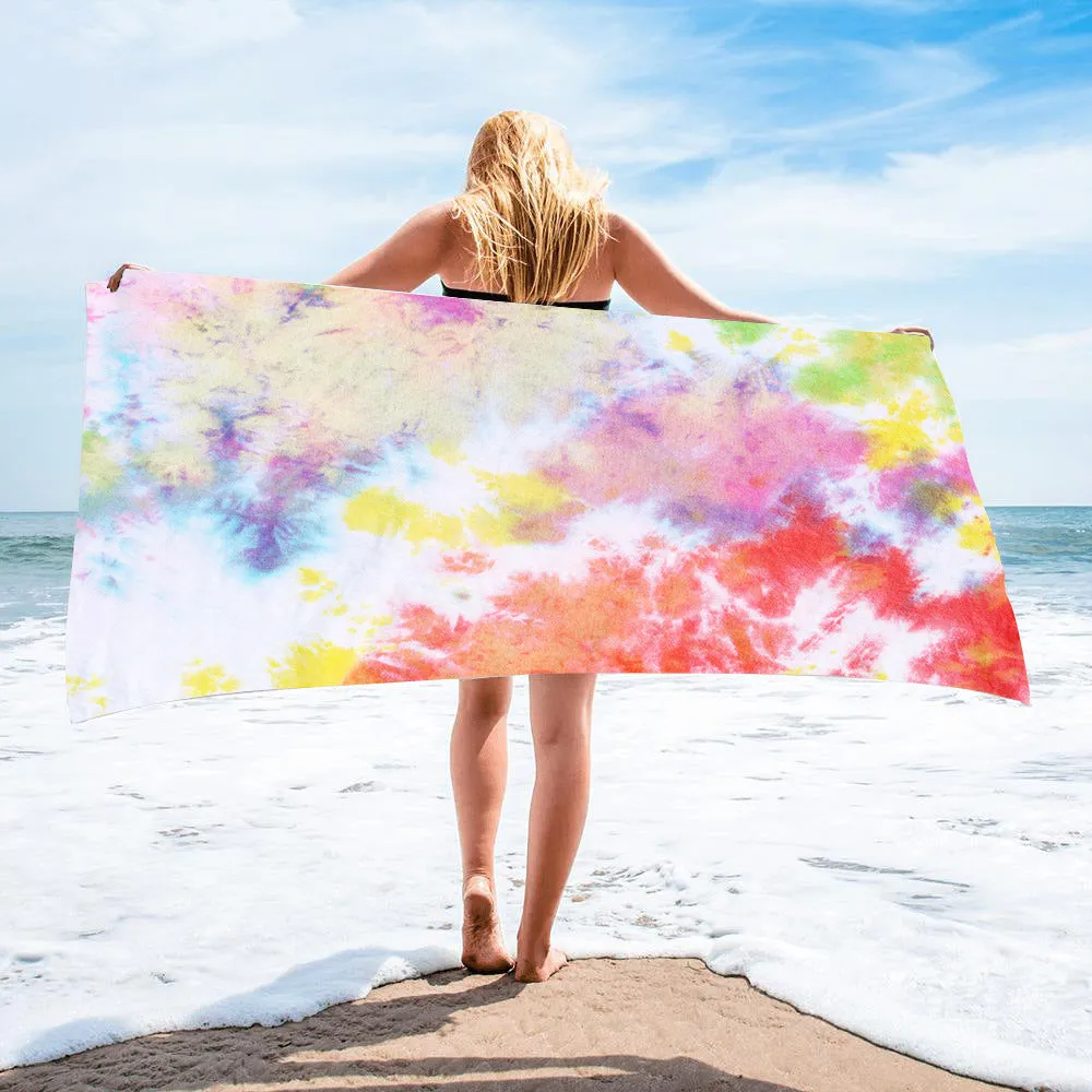 Tie-dye microfiber square beach towel 150x75cm 250g in multicolour pattern