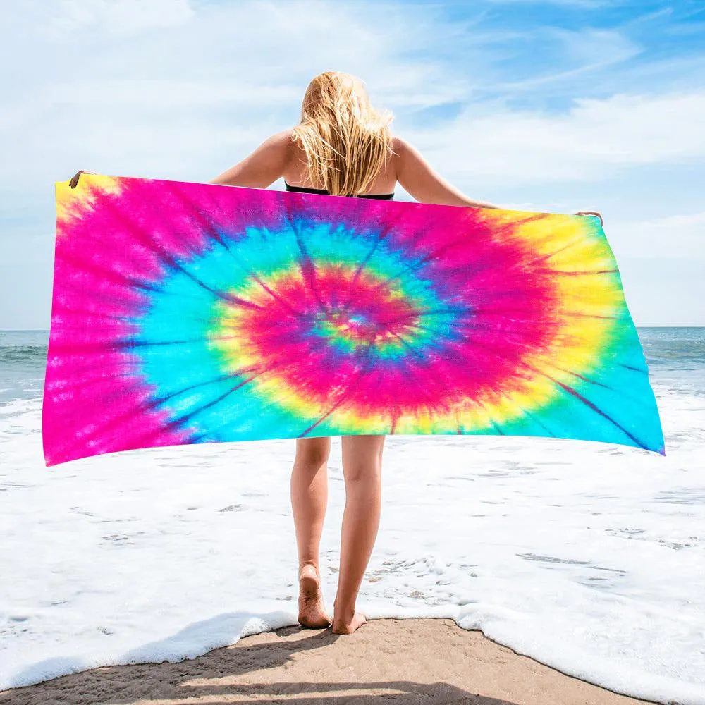 Tie-dye microfiber square beach towel 150x75cm 250g in multicolour pattern