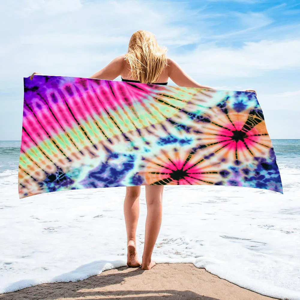 Tie-dye microfiber square beach towel 150x75cm 250g in multicolour pattern