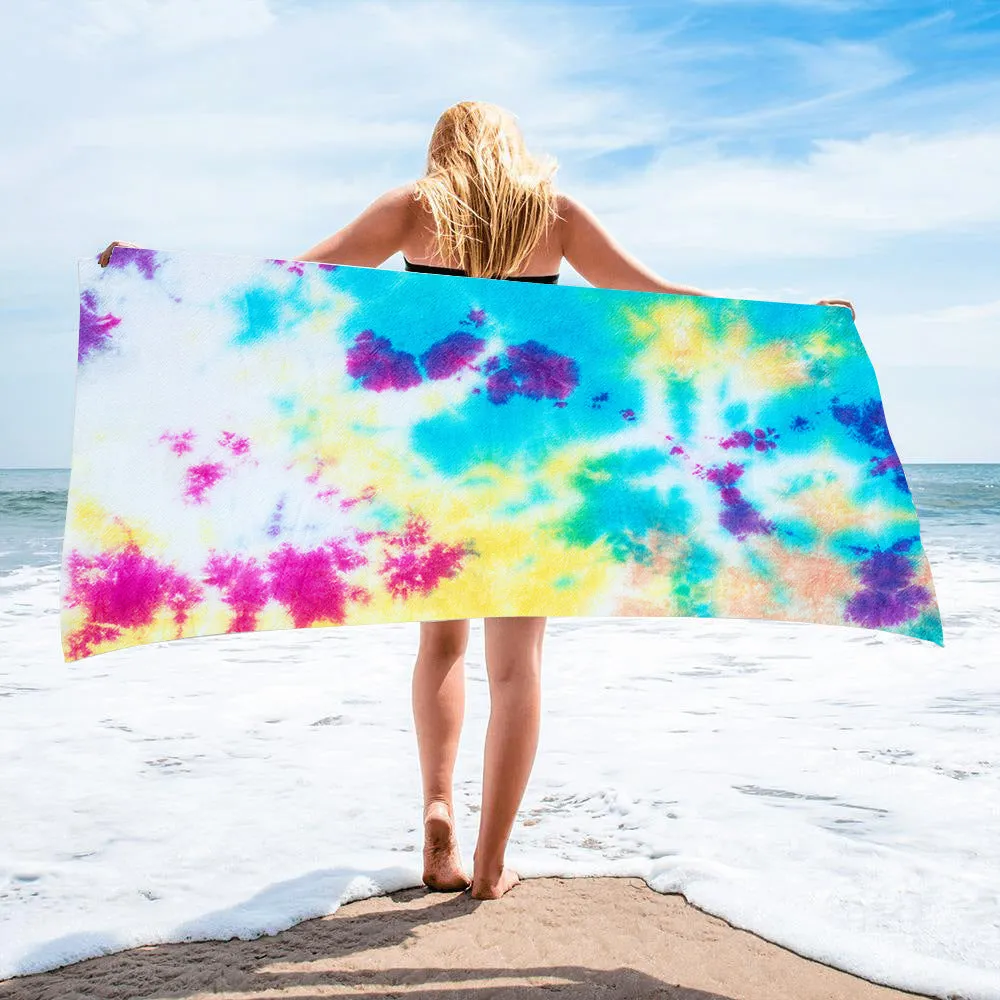 Tie-dye microfiber square beach towel 150x75cm 250g in multicolour pattern