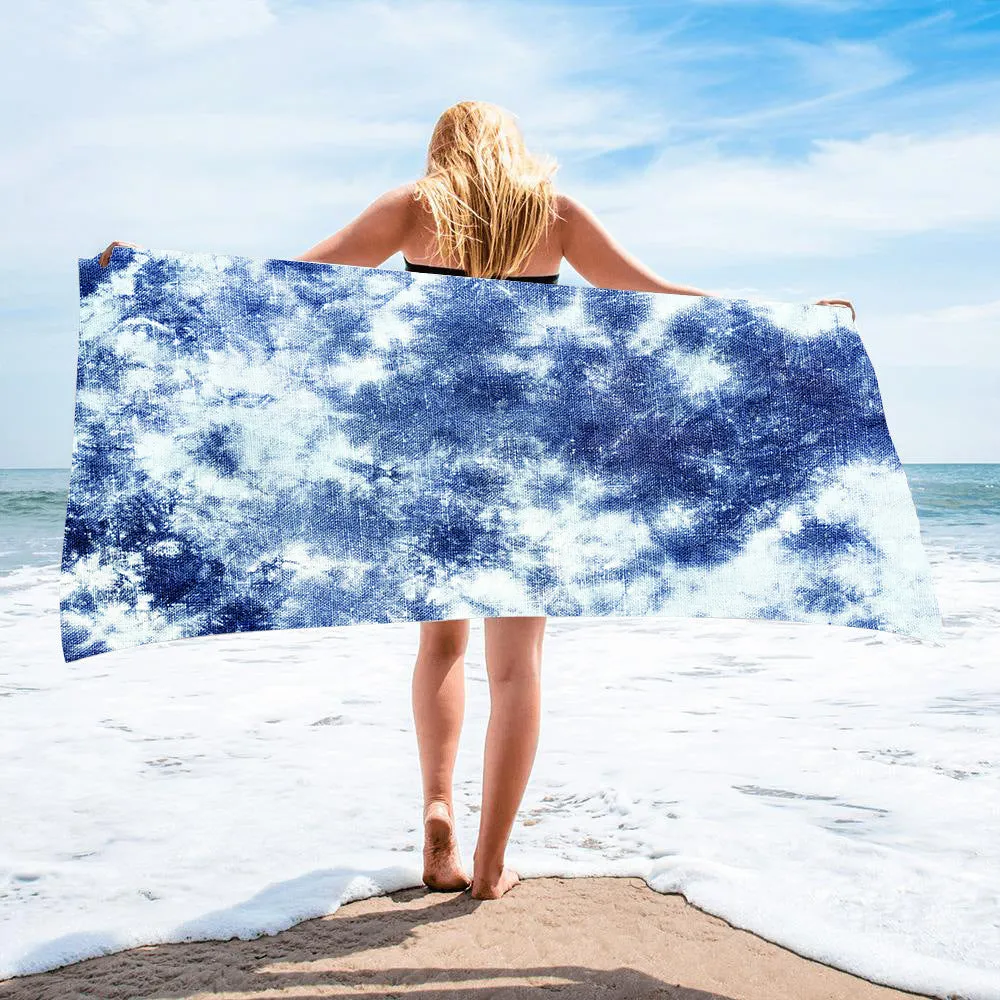 Tie-dye microfiber square beach towel 150x75cm 250g in multicolour pattern