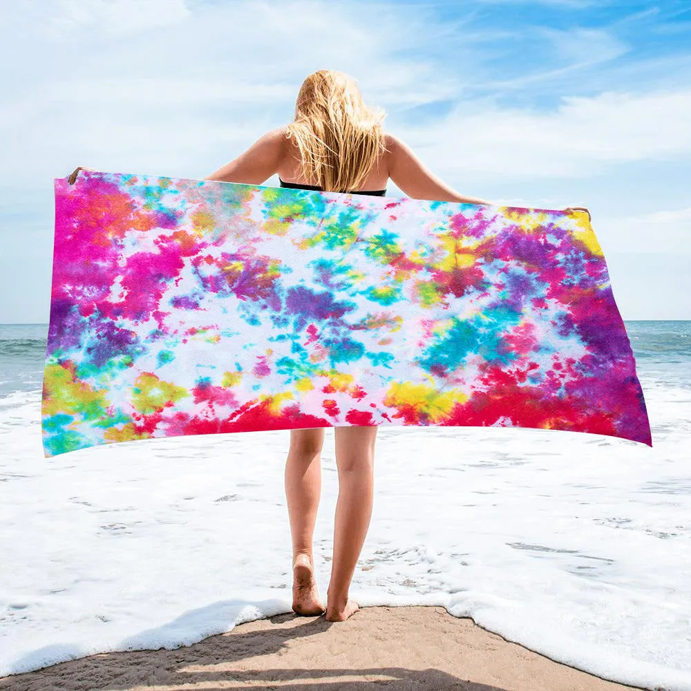 Tie-dye microfiber square beach towel 150x75cm 250g in multicolour pattern
