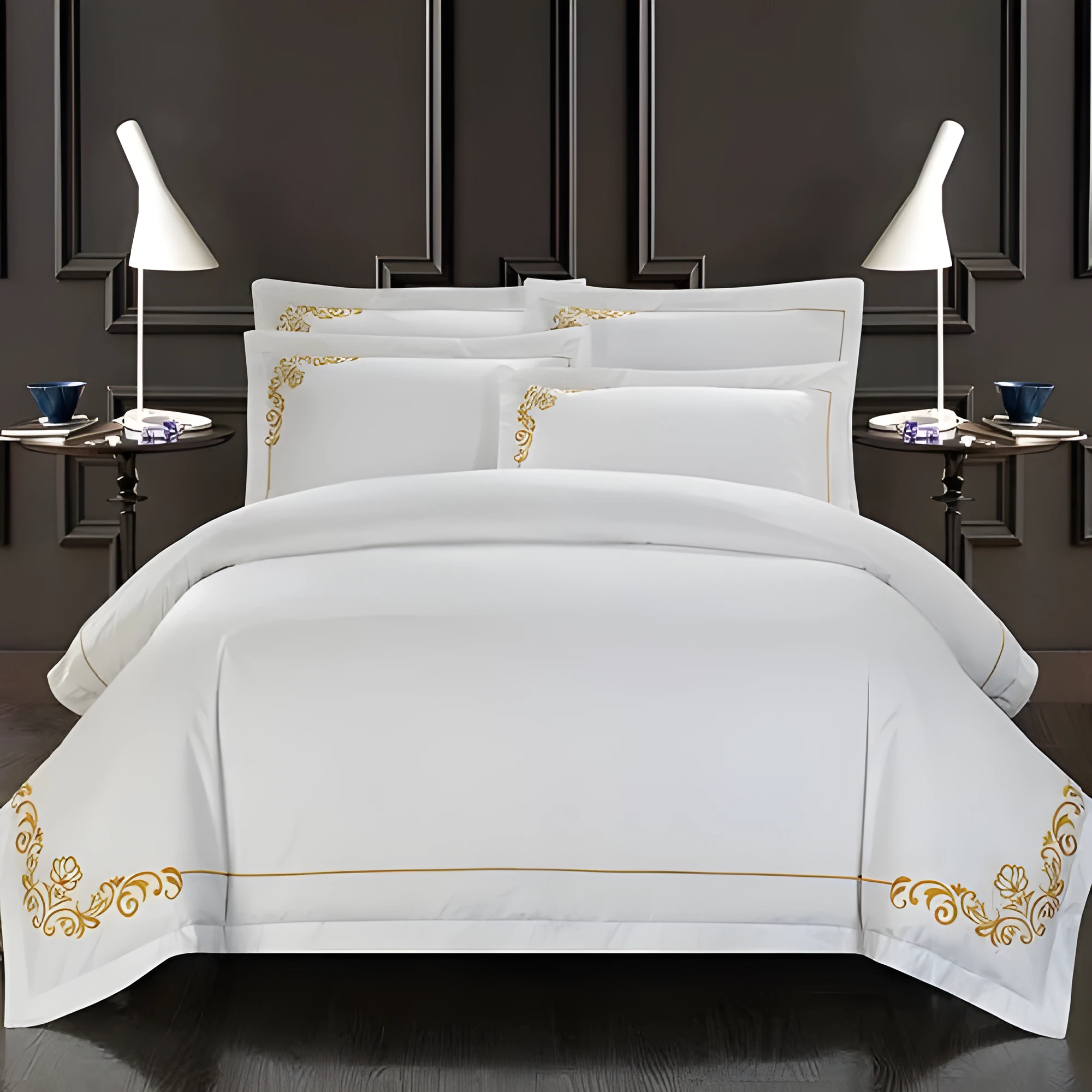Four-piece 100% pure cotton bedding set with plain pattern, 60-thread-count twill weave, reactive dyeing, in 200x230cm size