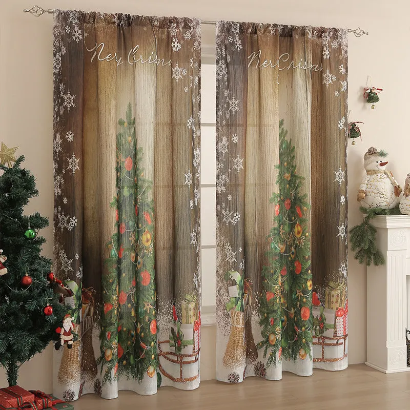 American-style rectangular polyester curtain with Christmas printed designs in red and blue colour options