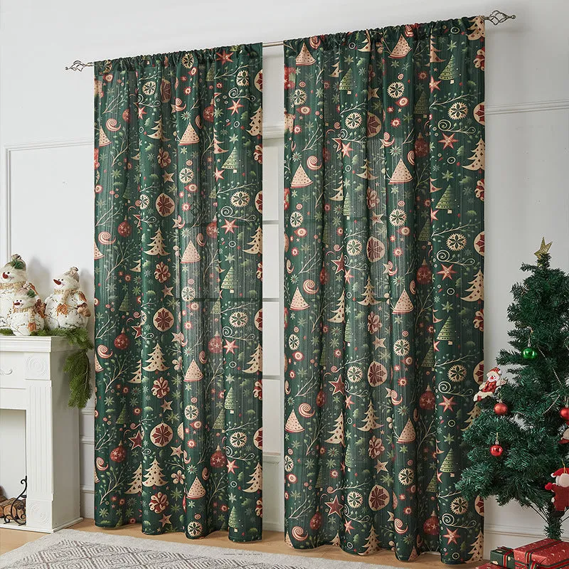 American-style rectangular polyester curtain with Christmas printed designs in red and blue colour options