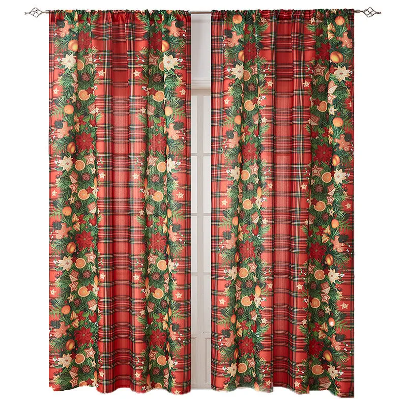American-style rectangular polyester curtain with Christmas printed designs in red and blue colour options