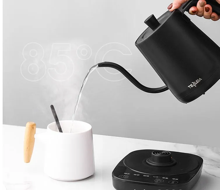 Black slender mouth stainless steel electric kettle with touch operation for office