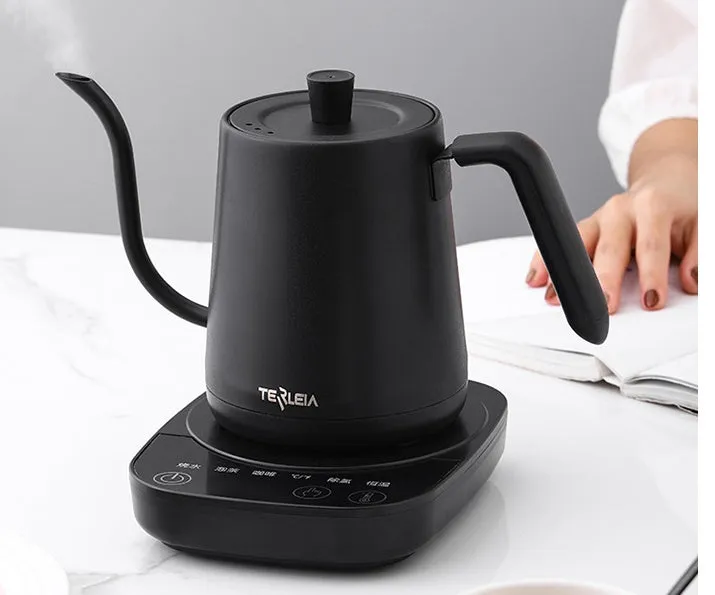 Black slender mouth stainless steel electric kettle with touch operation for office