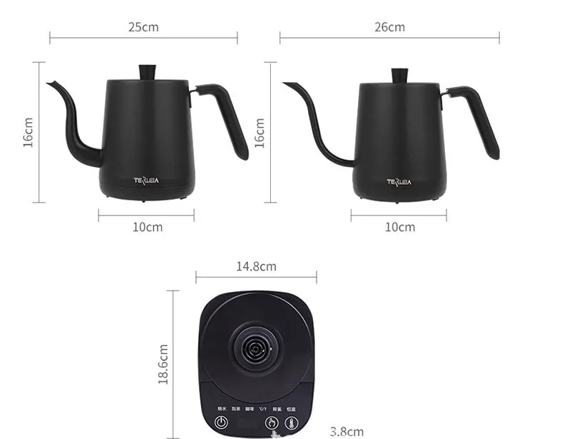 Black slender mouth stainless steel electric kettle with touch operation for office