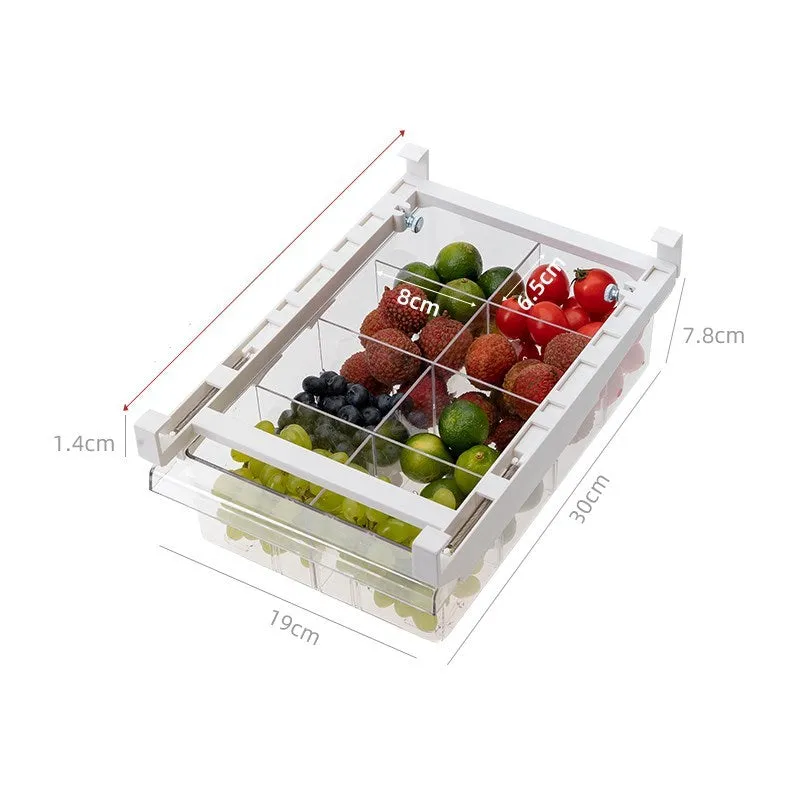 transparent plastic adjustable refrigerator storage rack with pull-out egg drawer and vegetable compartments