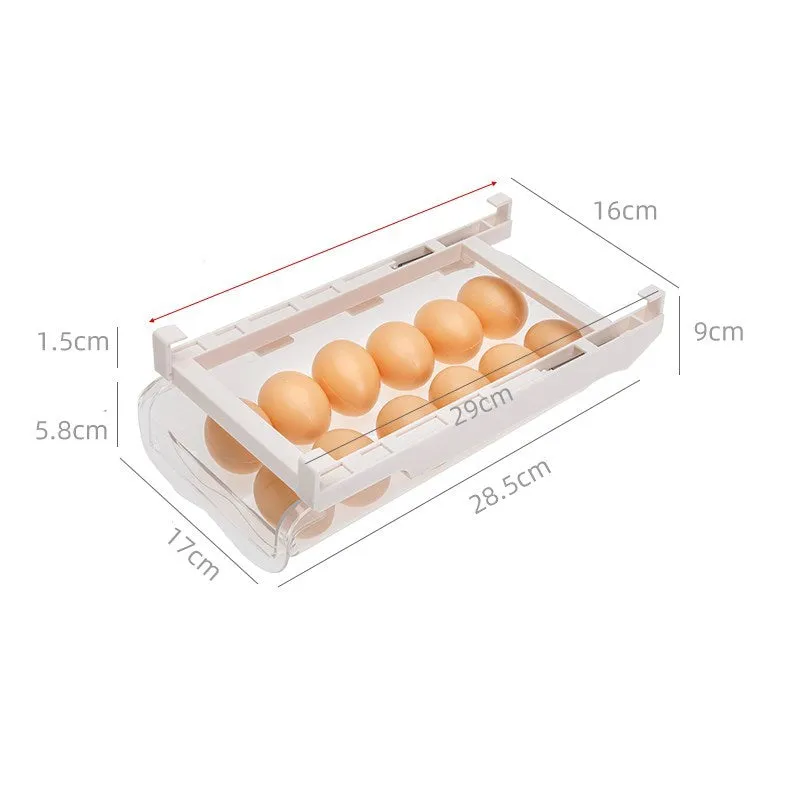 transparent plastic adjustable refrigerator storage rack with pull-out egg drawer and vegetable compartments