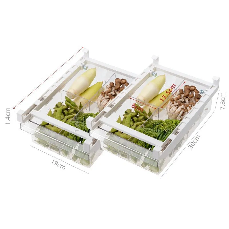 transparent plastic adjustable refrigerator storage rack with pull-out egg drawer and vegetable compartments