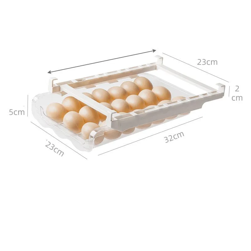 transparent plastic adjustable refrigerator storage rack with pull-out egg drawer and vegetable compartments