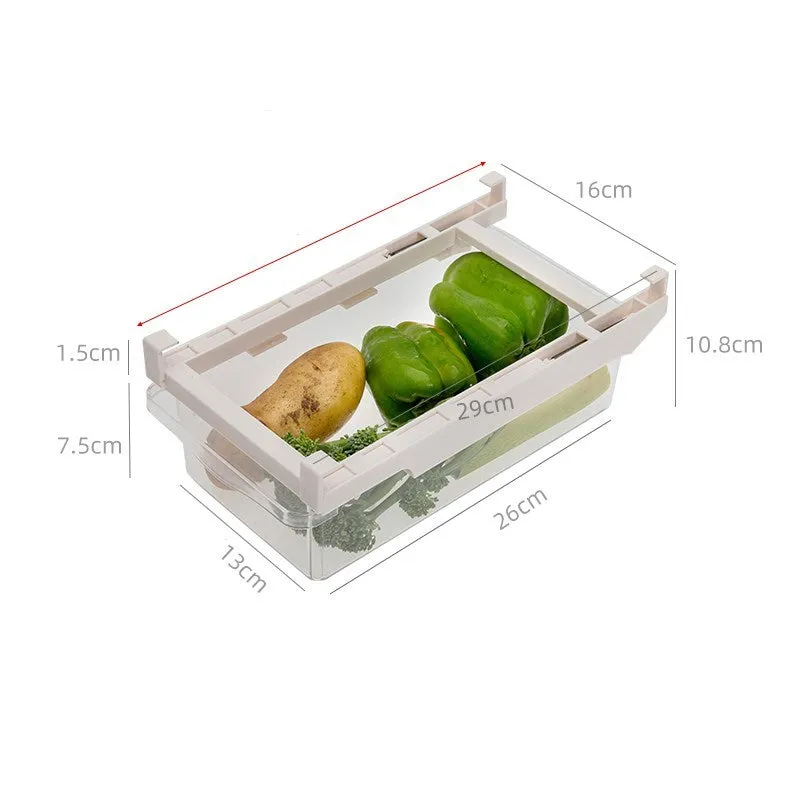 transparent plastic adjustable refrigerator storage rack with pull-out egg drawer and vegetable compartments
