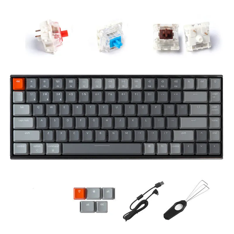 K2A&Z 87-key wired mechanical keyboard with white backlight, plastic edge, grey colour, green switch option