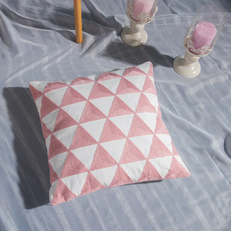 Geometric cotton embroidered pillowcase 45x45cm square cushion cover with invisible zipper, modern style