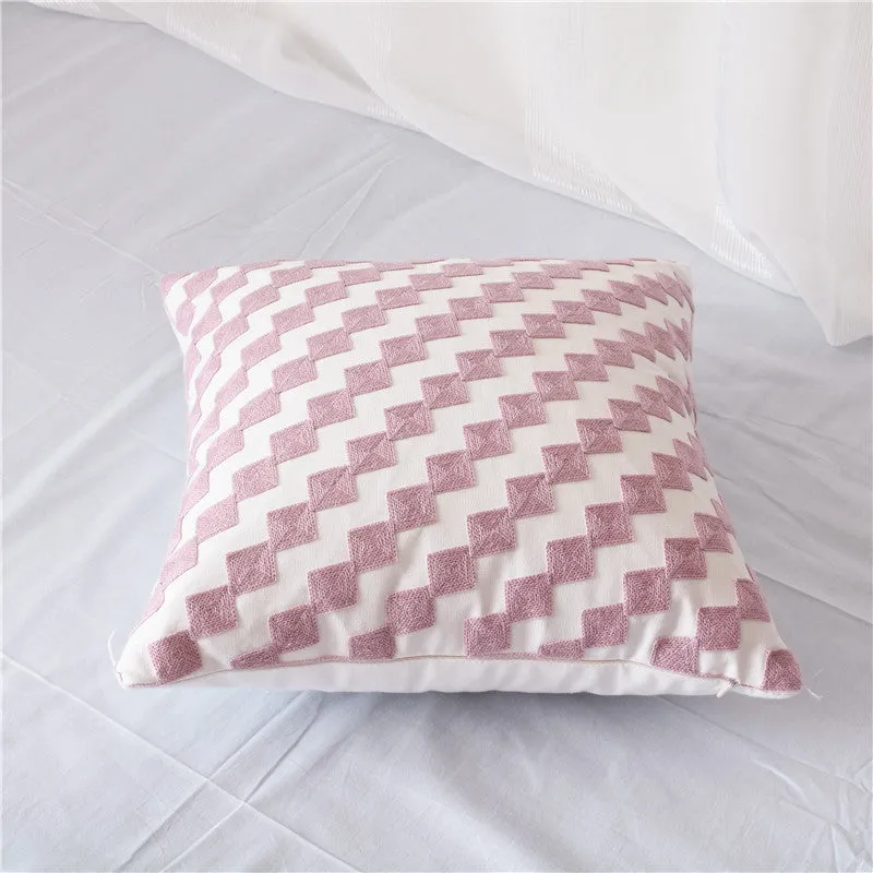 Geometric cotton embroidered pillowcase 45x45cm square cushion cover with invisible zipper, modern style
