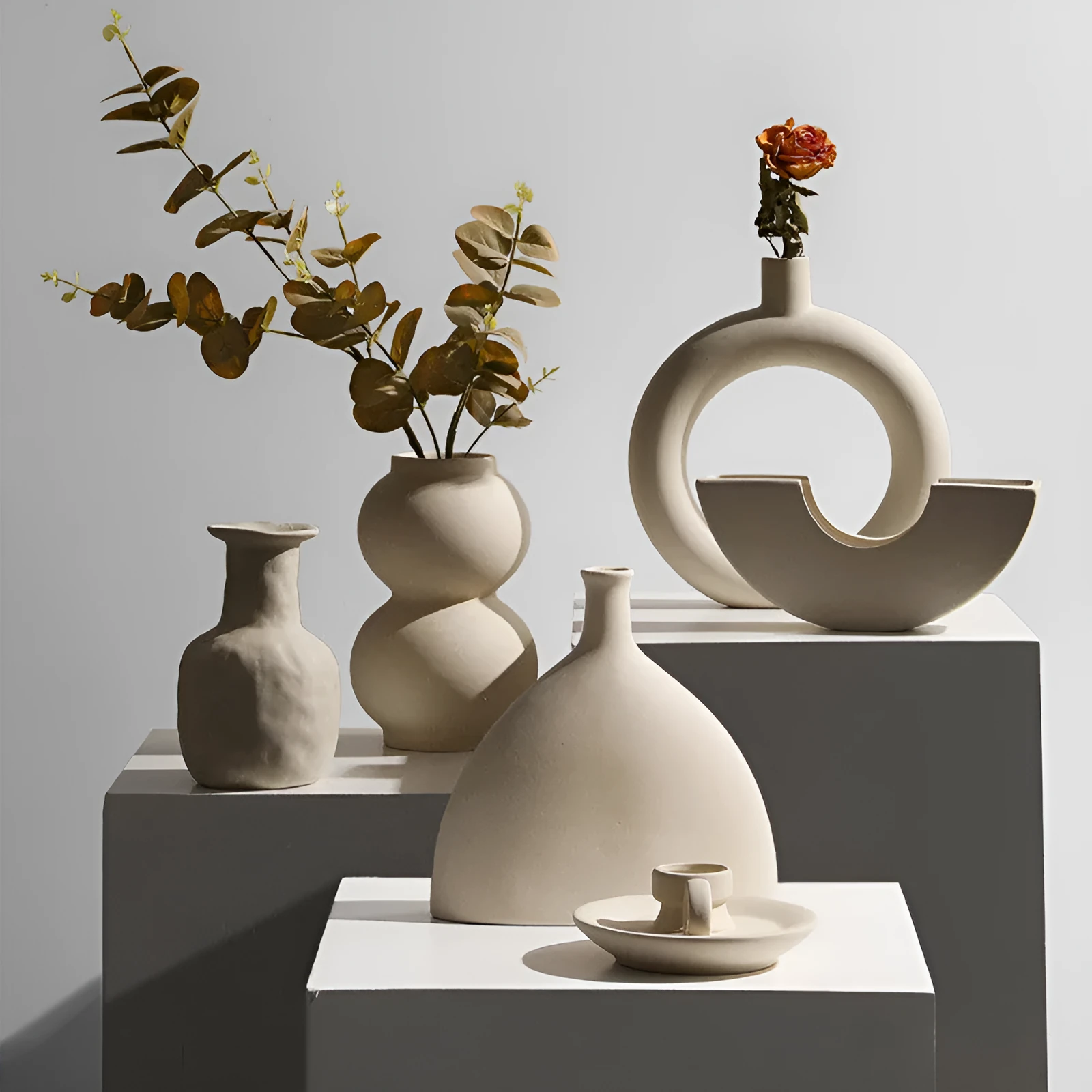 Modern minimalist geometric ceramic vase with painted surface in style A