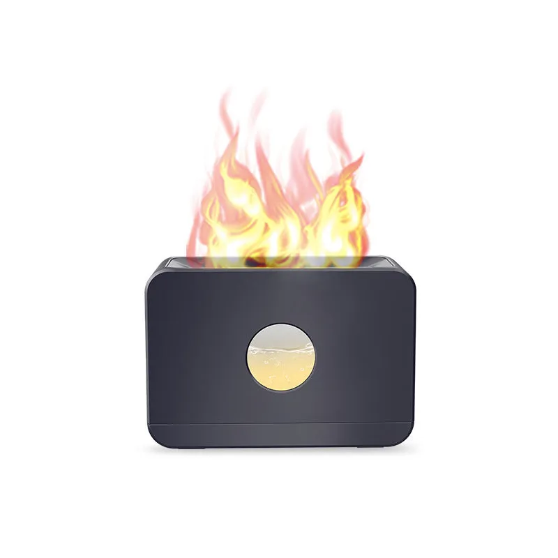 Two-colour flame aromatherapy humidifier with remote control, square plastic design, and water tank